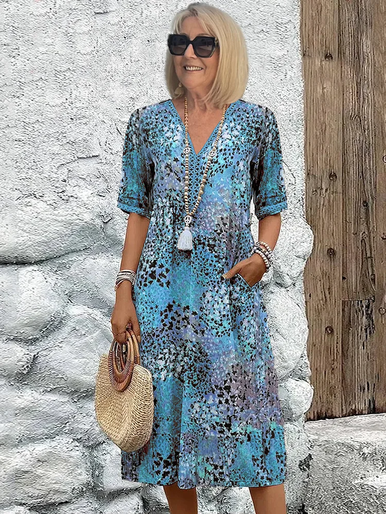 Paulette™ | Robe mi-longue vibrante Bleu