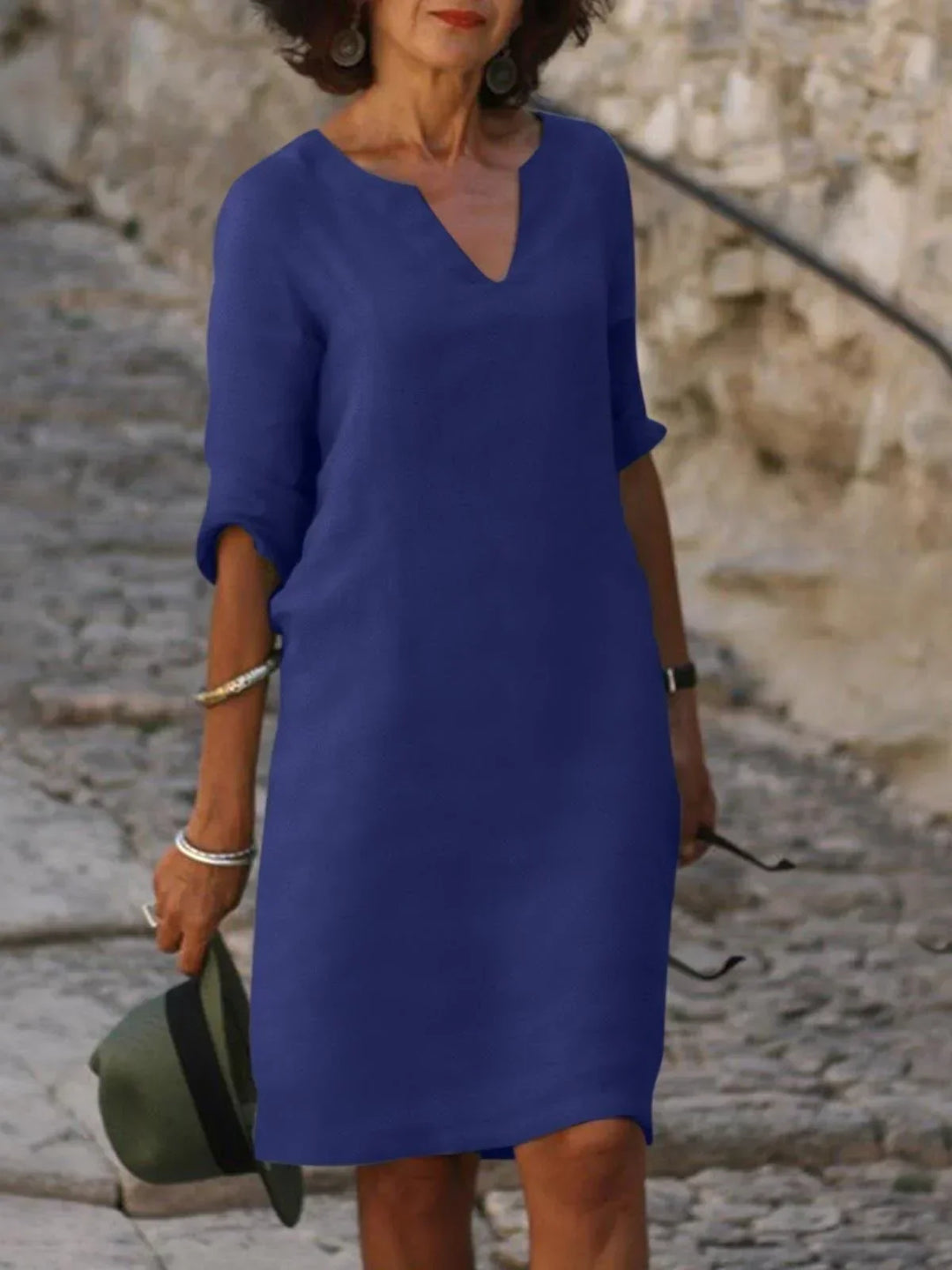 Josette™ | Robe élégante à col V Bleu Marine