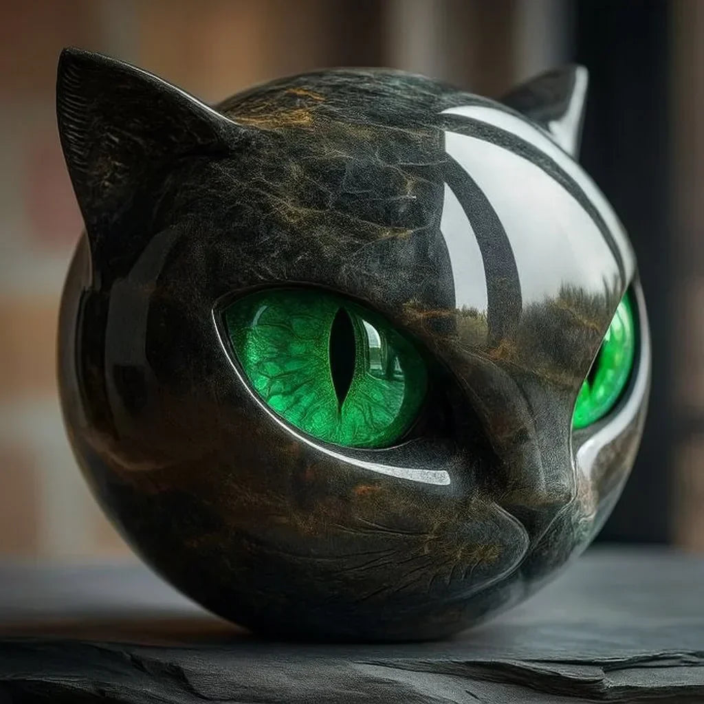 Chat Mystère | Sculpture de Tête de Chat Noir Mystique