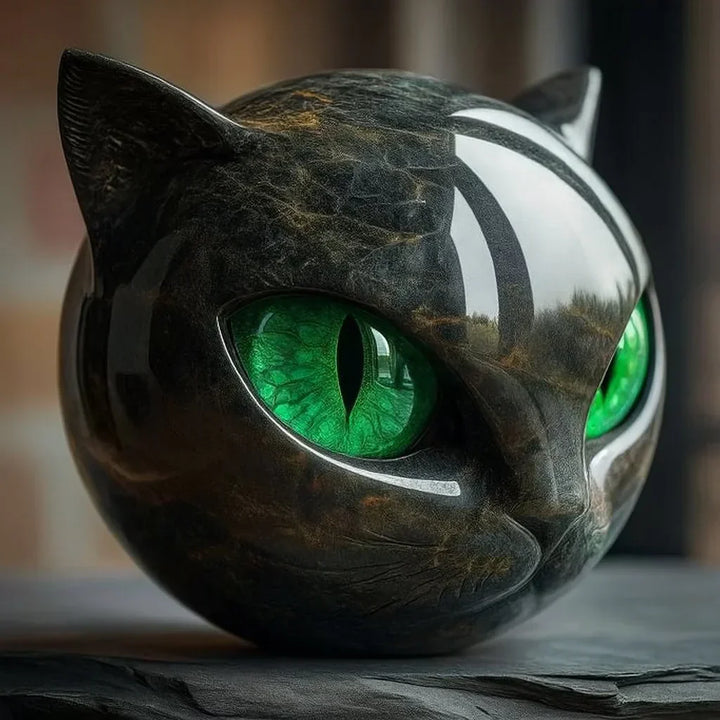 Chat Mystère | Sculpture de Tête de Chat Noir Mystique