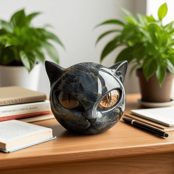 Chat Mystère | Sculpture de Tête de Chat Noir Mystique