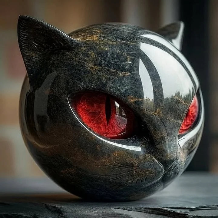 Chat Mystère | Sculpture de Tête de Chat Noir Mystique