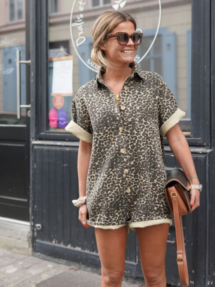 Floriane™ | Combishort chemise à imprimé léopard