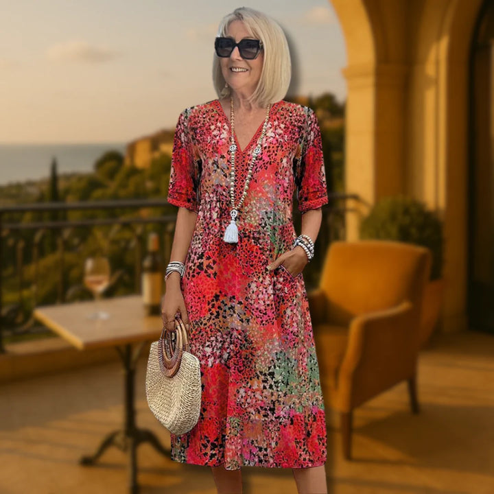 Paulette™ | Robe mi-longue vibrante Rouge