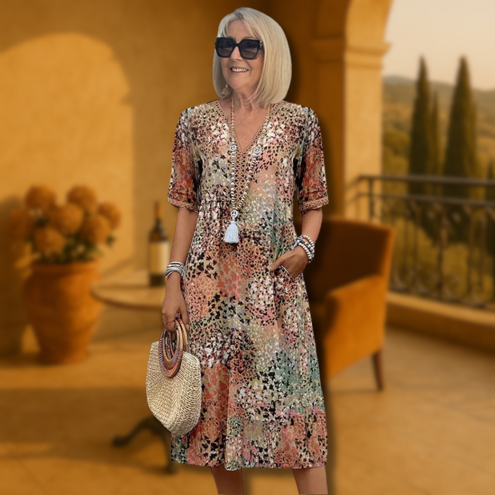 Paulette™ | Robe mi-longue vibrante Beige