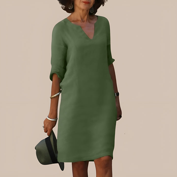 Josette™ | Robe élégante à col V Vert Olive