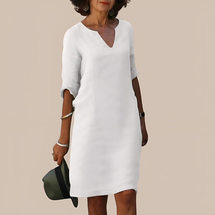 Josette™ | Robe élégante à col V Blanc