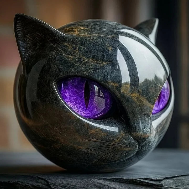 Chat Mystère | Sculpture de Tête de Chat Noir Mystique