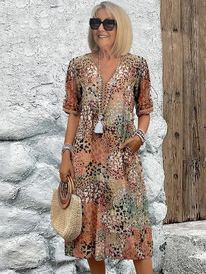 Paulette™ | Robe mi-longue vibrante Beige