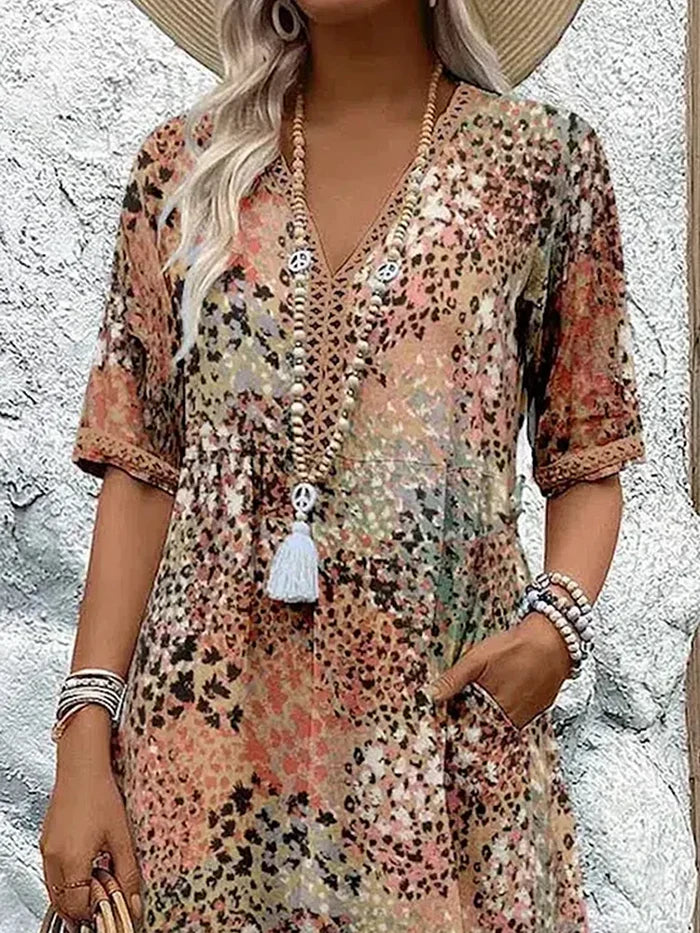 Paulette™ | Robe mi-longue vibrante Beige