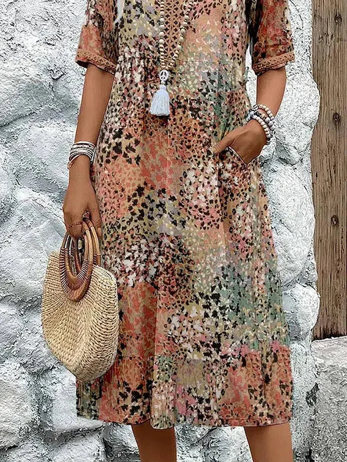 Paulette™ | Robe mi-longue vibrante Beige