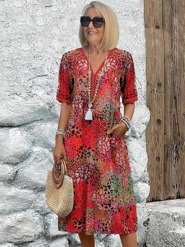 Paulette™ | Robe mi-longue vibrante Rouge