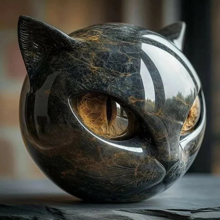 Chat Mystère | Sculpture de Tête de Chat Noir Mystique