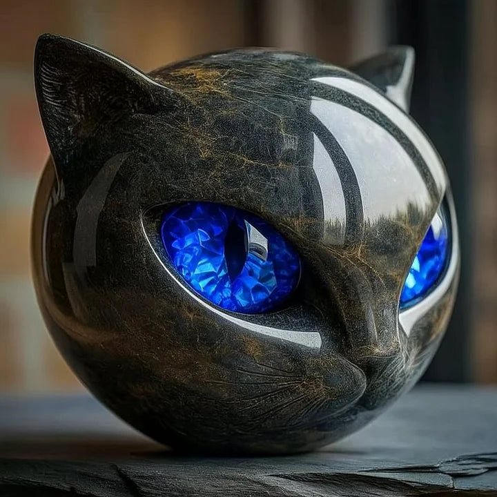 Chat Mystère | Sculpture de Tête de Chat Noir Mystique