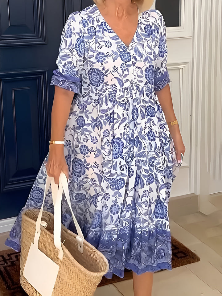 Léontine™ | Robe fleurie élégante à encolure en V