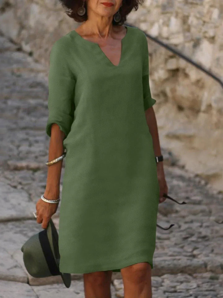 Josette™ | Robe élégante à col V Vert Olive