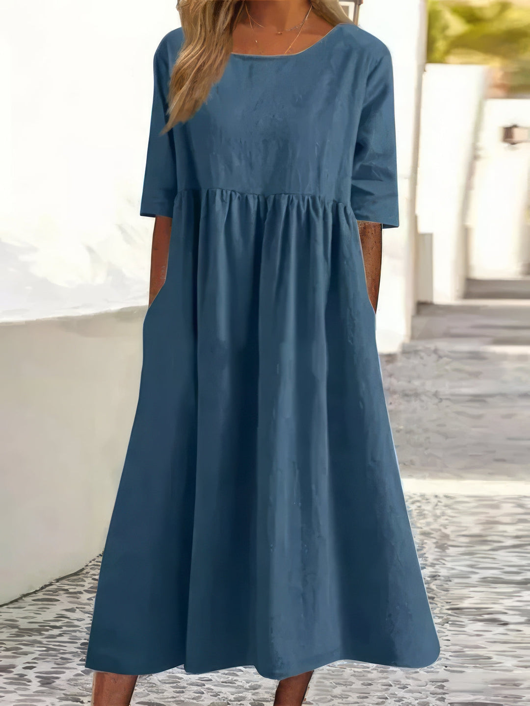 Manon™ | Abito in cotone con colletto rotondo e tasche