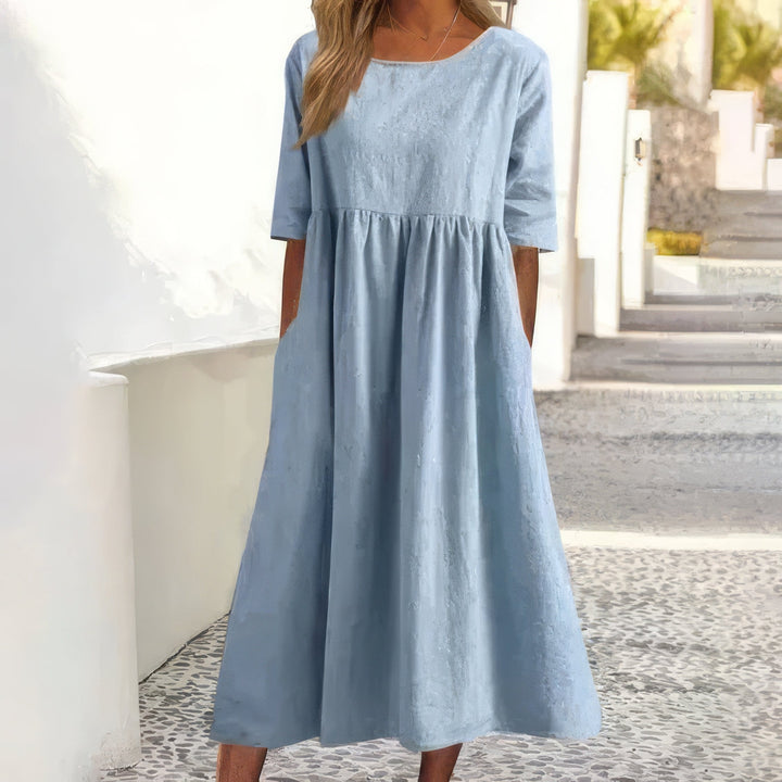 Manon™ | Abito in cotone con colletto rotondo e tasche