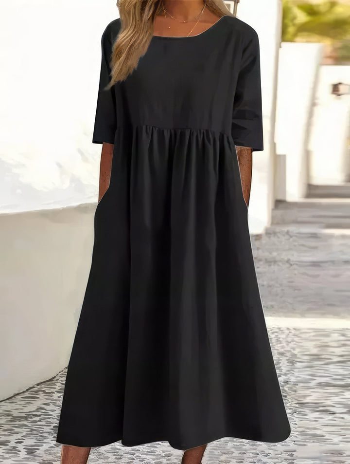Manon™ | Abito in cotone con colletto rotondo e tasche
