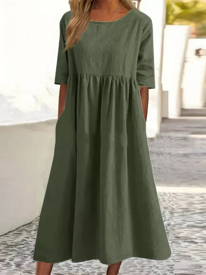 Manon™ | Abito in cotone con colletto rotondo e tasche