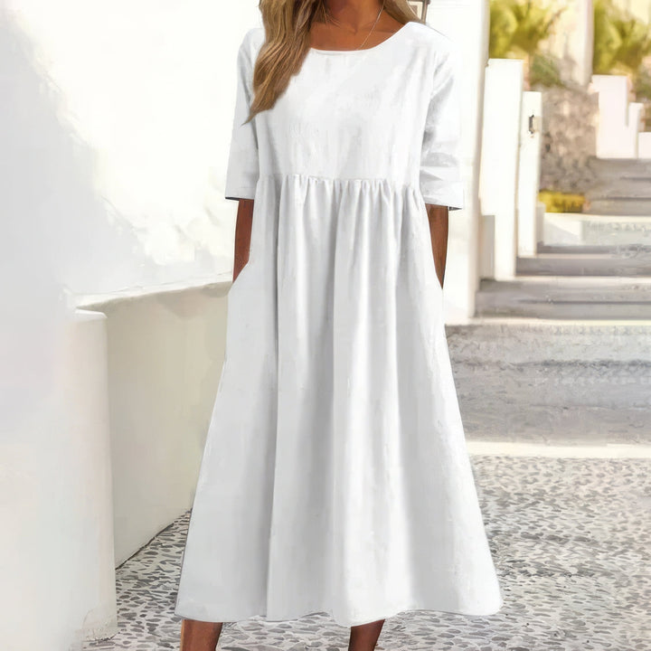 Manon™ | Abito in cotone con colletto rotondo e tasche